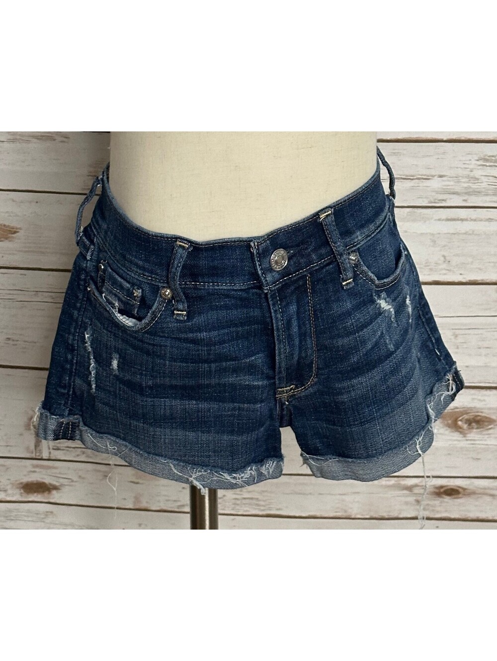 Abercrombie & Fitch medium wash distressed rolled cuff denim shorts Size 24